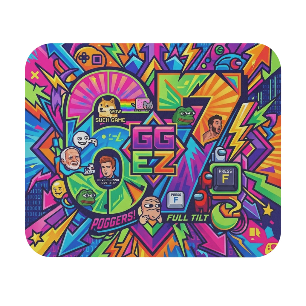 67 Meme Gaming Mouse Pad — Neon Meme Streamer Desk Mat (Press F, Poggers)